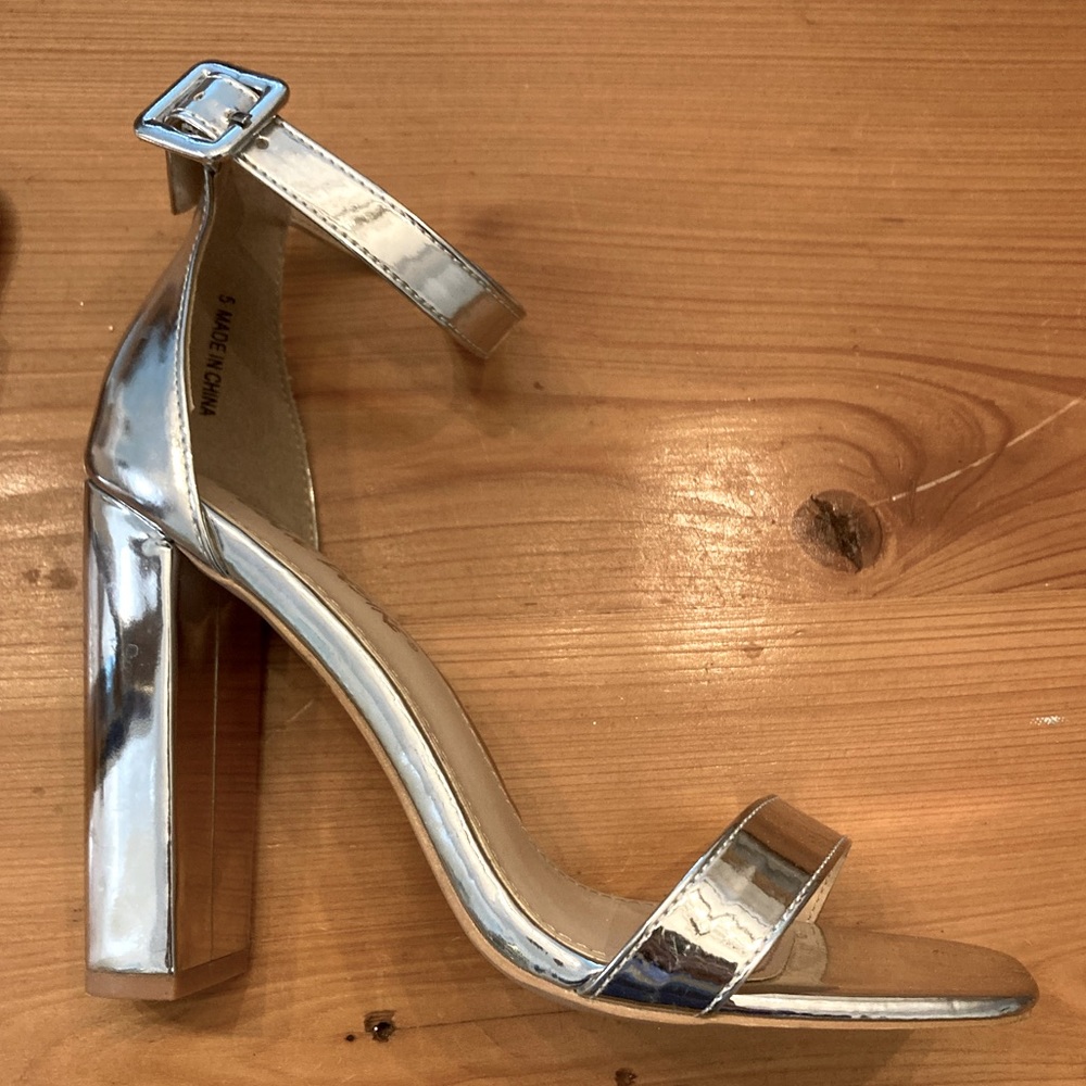 Public Desire silver strappy heels. UK size 5 - fits US size 7-8.